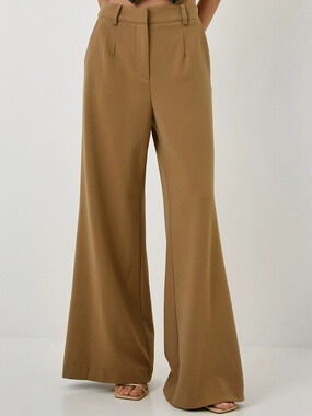 Forever 21 Khaki Vintage Wide Leg High Waist Casual Work Pants Spring